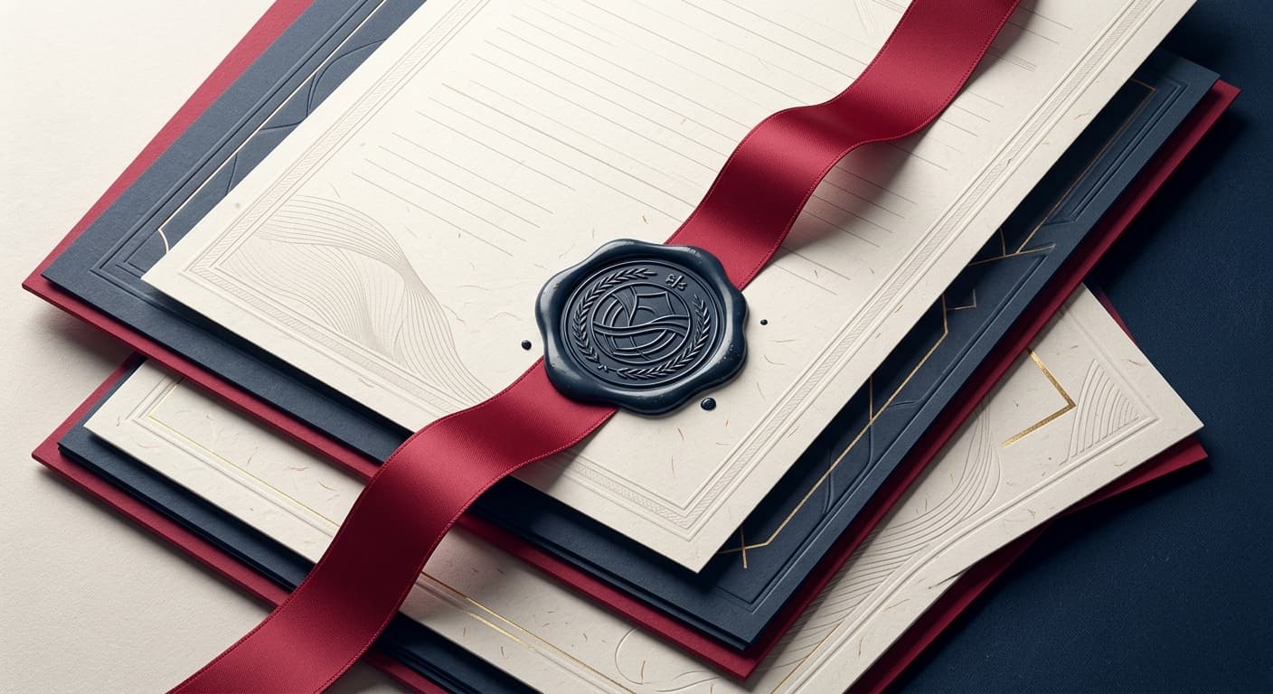 Layered certificate documents with an embossed wax seal — exemption certificates
