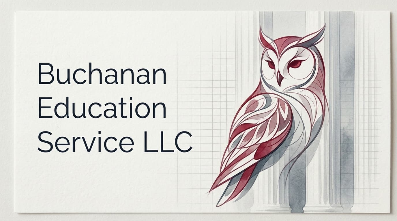 The Buchanan Education Service owl over a soft Virginia statute and ledger texture
